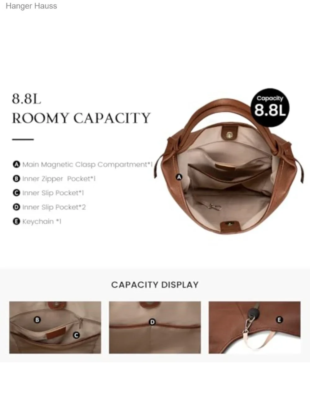 Genuine Leather Slouchy Hobo Handbag Tote with Tassel, Magnetic Closure,